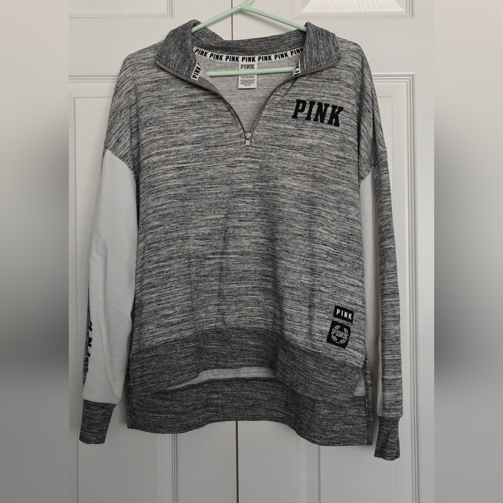 PINK Victoria's Secret Gray and White Cowl Neck Sweater, Size M